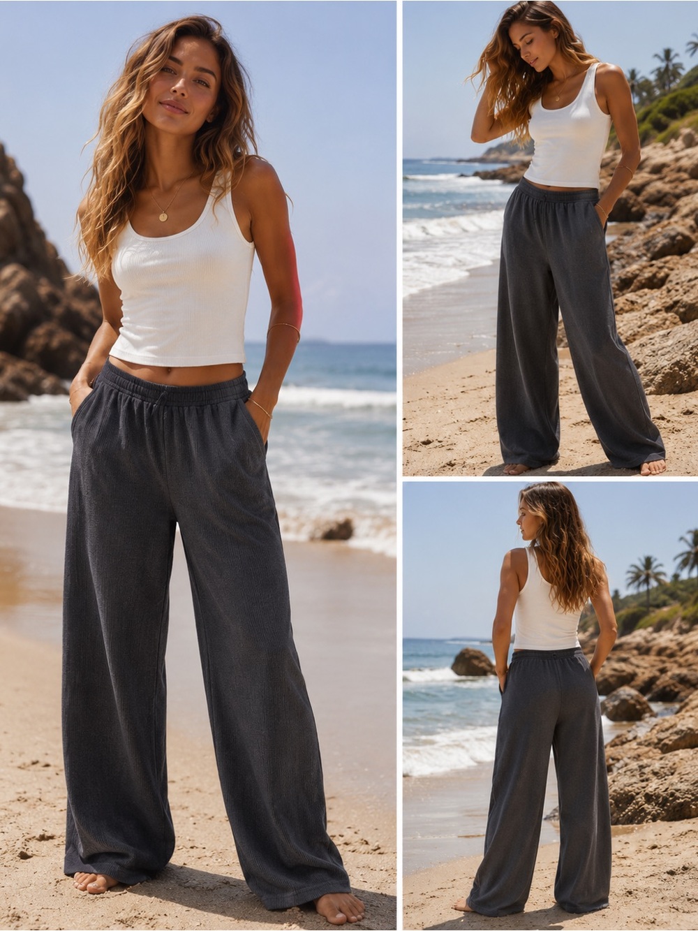 Brandy Melville Charcoal Gray Thermal Wide Leg Lounge Pants One Size